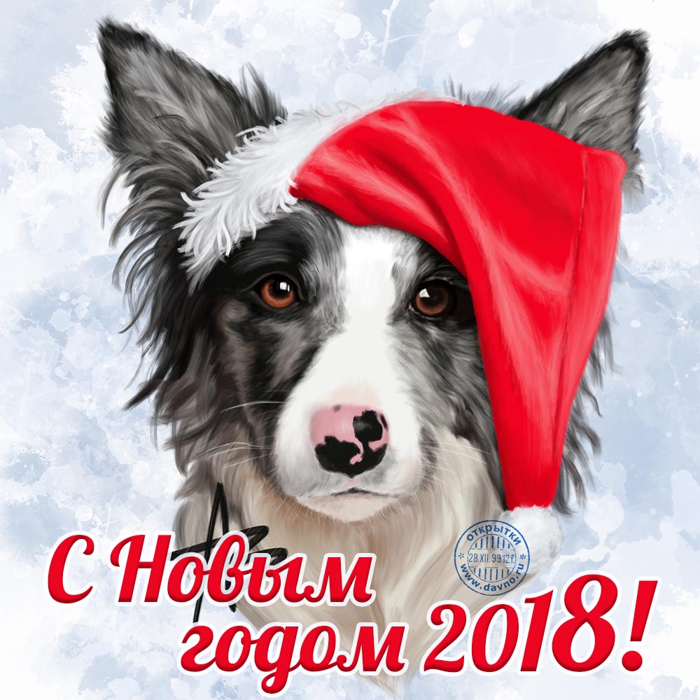 Открытка с новым годом 2018 - годом собаки