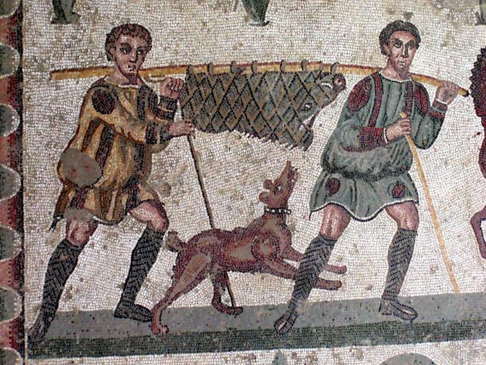 старинная мозаика с собакой