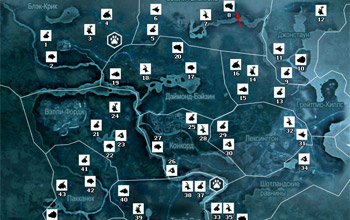 Карта охотничьих угодий Фронтира в Assassin's Creed 3