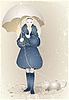 Девушка с зонтиком и собачкой | Векторный клипарт