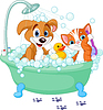 Пес и кот в ванной | Векторный клипарт
