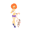 Женщина бег трусцой с собакой | Векторный клипарт