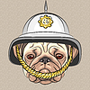 Забавный мультяшный собака мопс в Британской шлем | Векторный клипарт