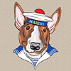 Забавный мультяшный битник собака Бультерьер моряк | Векторный клипарт