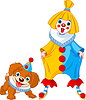 Забавный клоун клоун Девочка и собака | Векторный клипарт