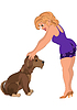 Мультяшный женщина в фиолетовом наряде с собакой | Векторный клипарт