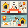 Горизонтальные баннеры с милая собака, икон и предметов | Векторный клипарт