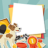 Фон с милый стикер собак, икон и предметов | Векторный клипарт