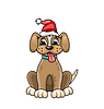 Рождественский портрет собаки в красной шапке Санта. символ | Векторный клипарт