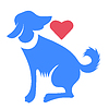 Силуэт голубой собаки с красным сердцем | Векторный клипарт