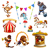 Цирк, забавные животные, набор иконок, сетка | Векторный клипарт