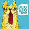 Улыбающаяся желтая собака и пузырь С Новым годом | Векторный клипарт