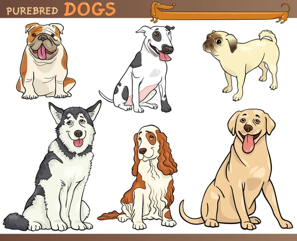 Чистокровних собак мультфільм ілюстрація набір — стоковий вектор