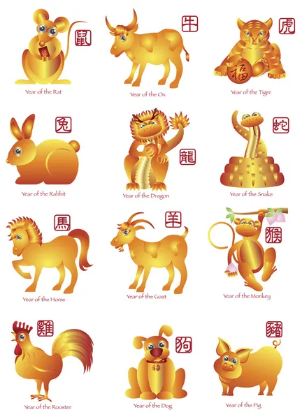 Китайский Зодиак двенадцать животных иллюстрации — стоковое фото