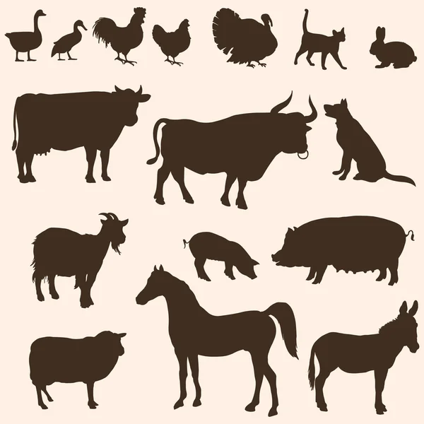 Вектор силуети сільськогосподарських тварин — стоковий вектор