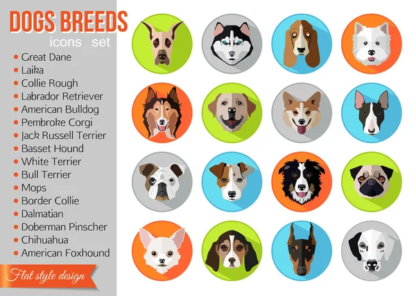 Набір популярних порід собак іконок — стоковий вектор
