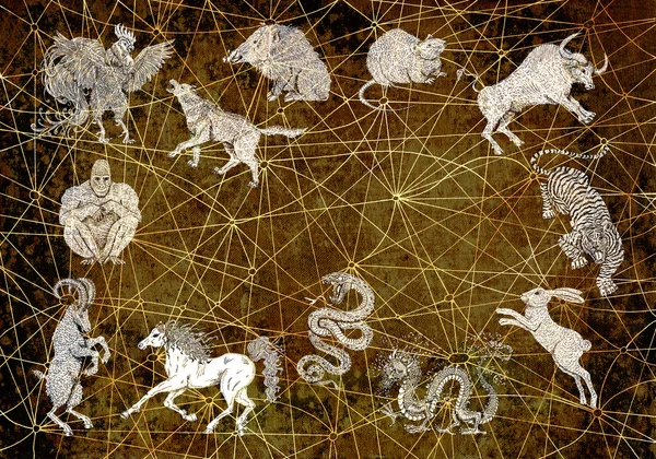 Фон с двенадцати животных китайского зодиака — стоковое фото