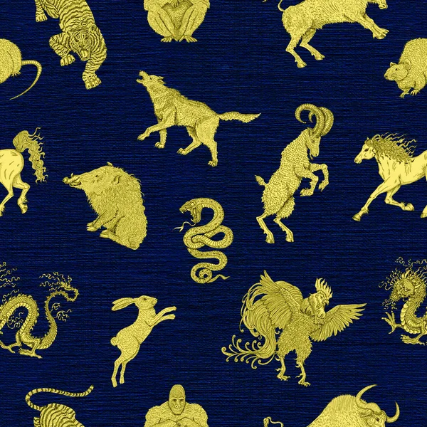 Бесшовный фон с китайского зодиака животных — стоковое фото