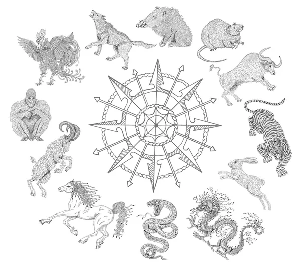 Художественная диаграмма с животными зодиака — стоковое фото