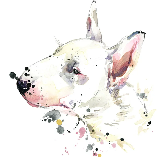 Bull Terrier dog T-shirt graphics. dog illustration with splash watercolor textured background. unusual illustration watercolor dog for fashion print, poster, textiles, fashion design — стокове фото