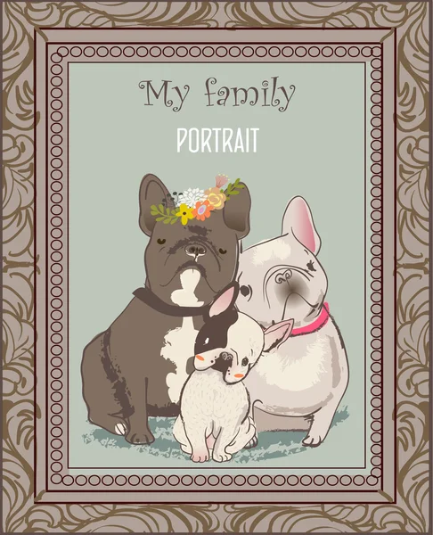 Милий бульдог сімейний портрет — стоковий вектор