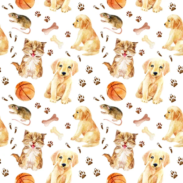 Кошеня, цуценя і миші безшовні шаблон — стокове фото