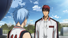 Kuroko and Kagami outside the WC building